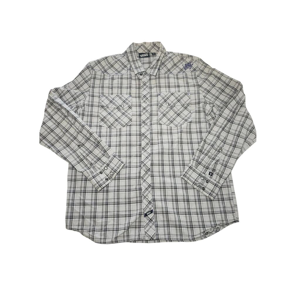 Vans Men's Western Snap Cotton Shirt White L Plaid Streetwear